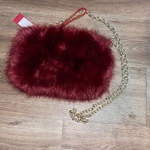 Red faux fur crossbody bag